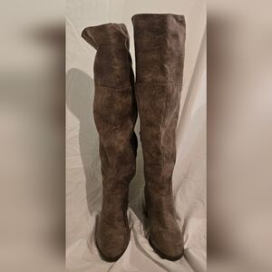 Qupid Over-the-Knee Suede Boots in Dark Brown